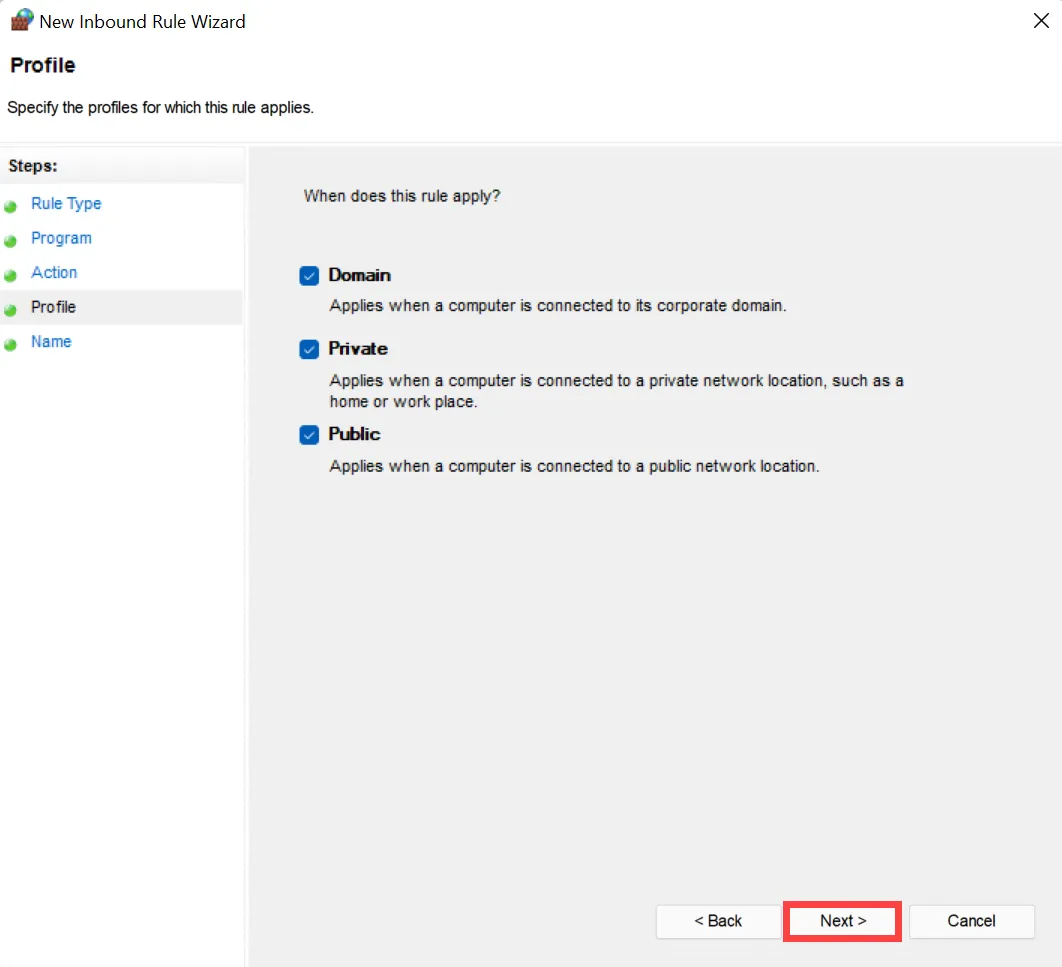 Inbound Firewall rule - all profiles