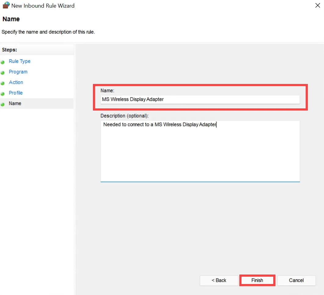 Inbound Firewall rule - Name