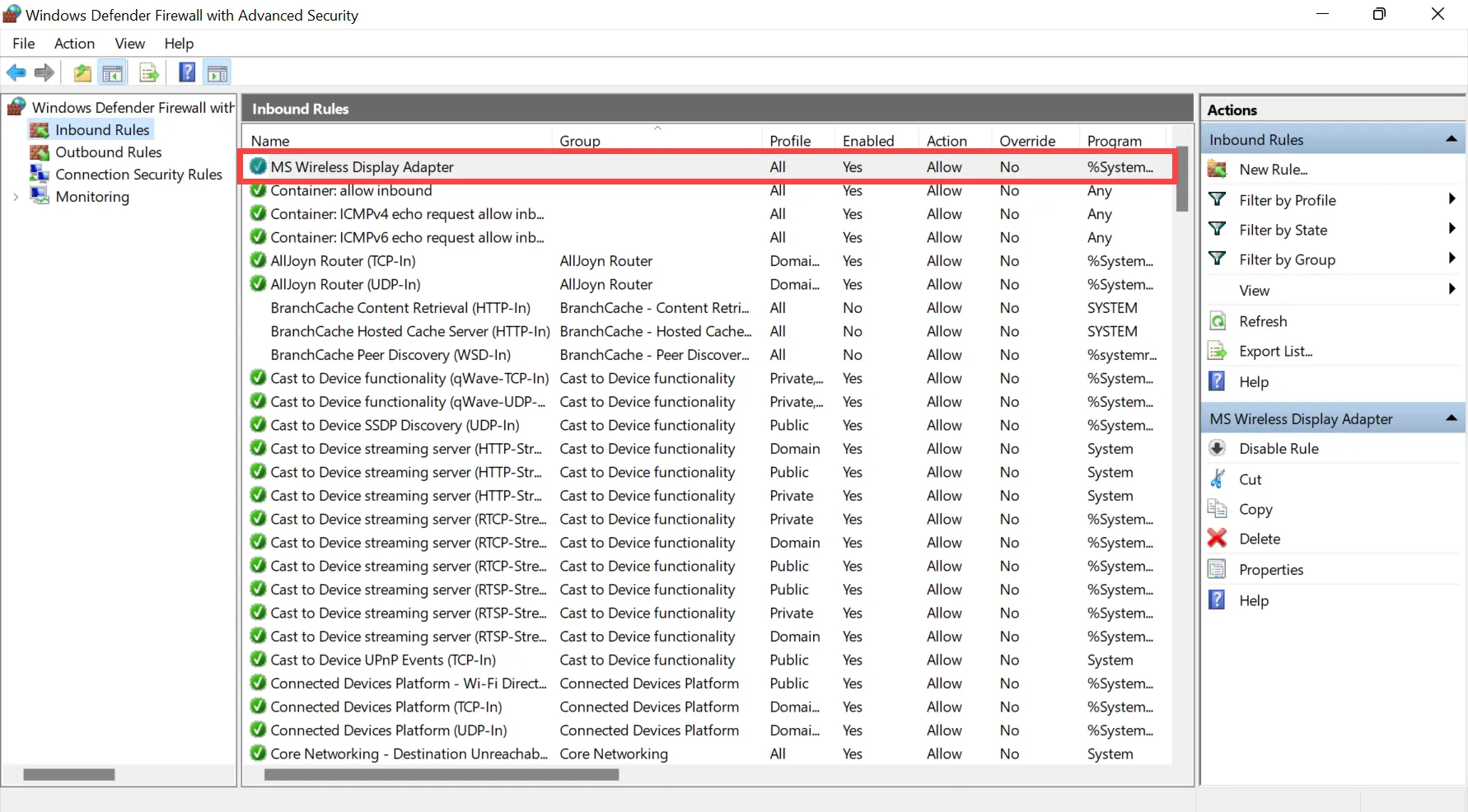 Inbound Firewall rule - overview