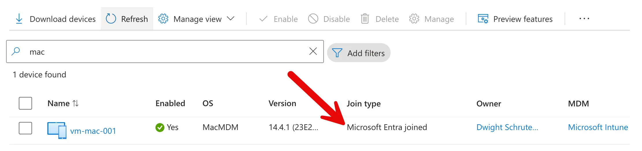 macOS device with Platform SSO active and Intune managed