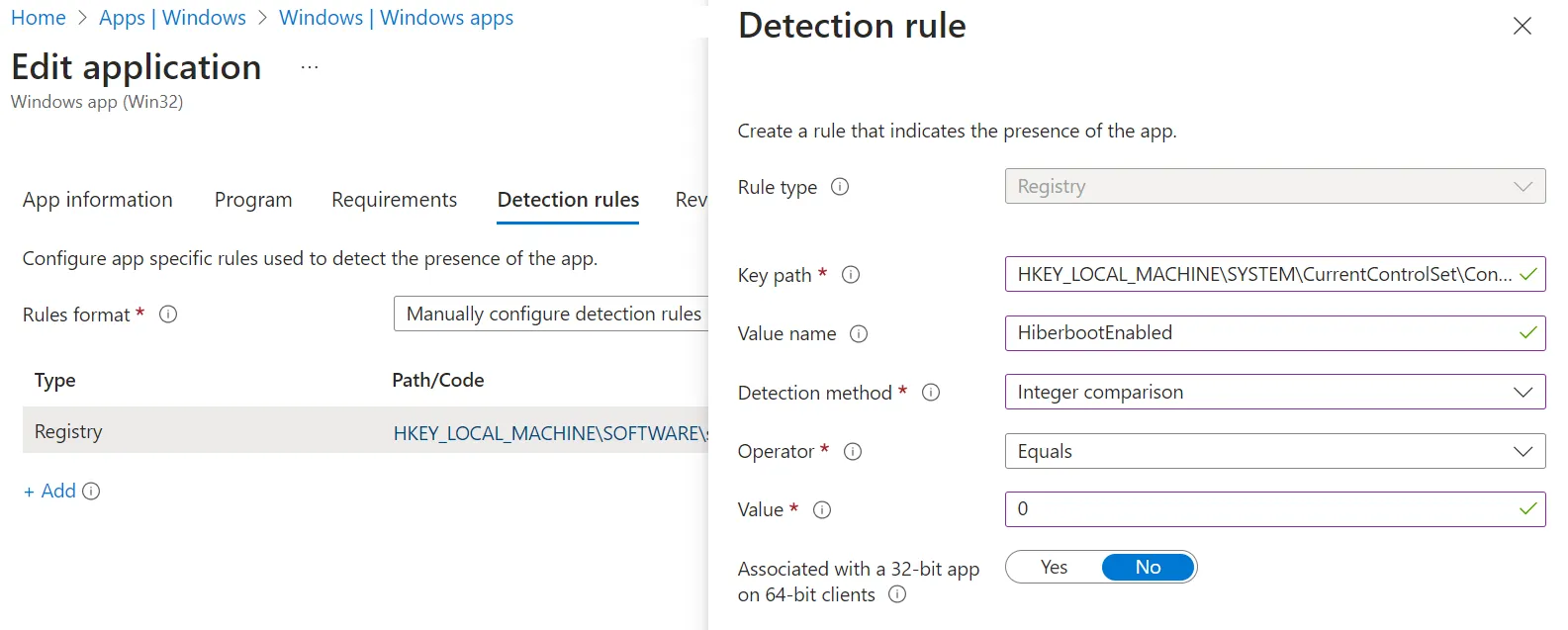 Intune Detection rule, registry key