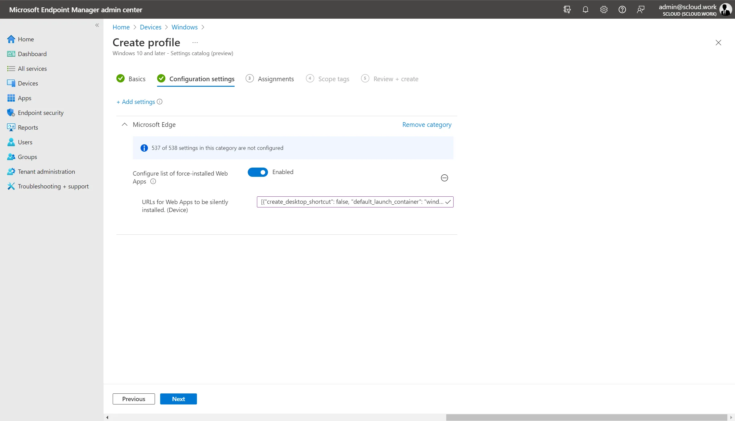 Configure list of force-installed Web Apps, Value