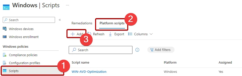 Intune, add new PowerShell script