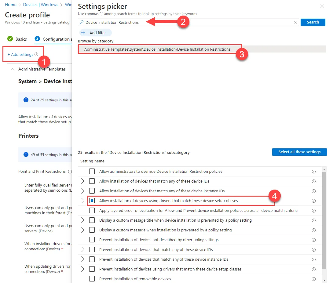 Allow installation of devices using drivers that match these device setup classes