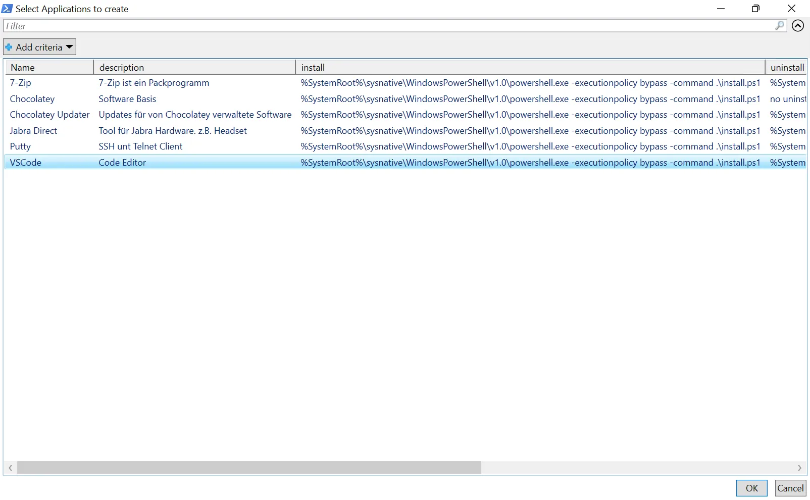 win32 automated - application selection