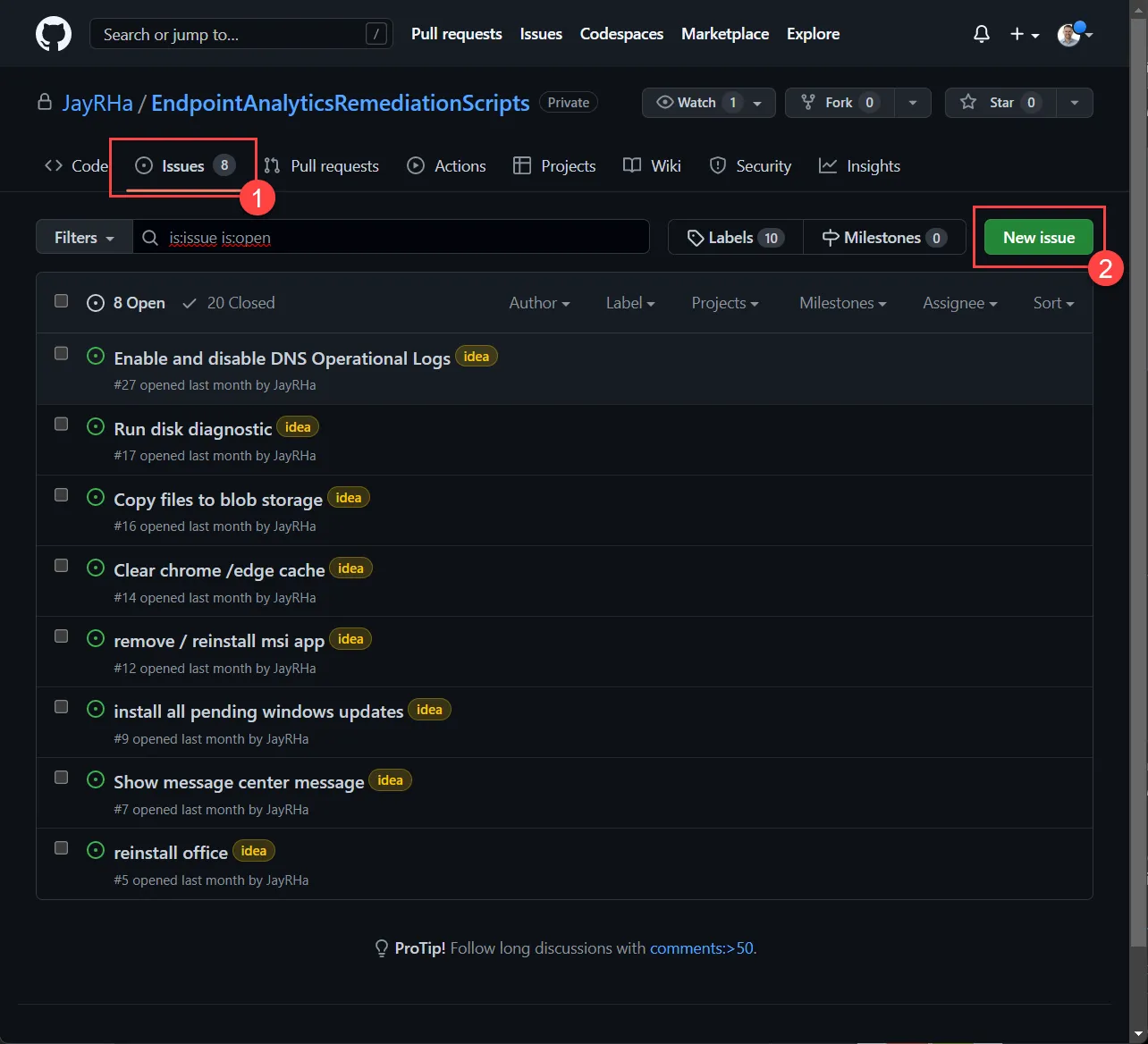 GitHub, new Issue