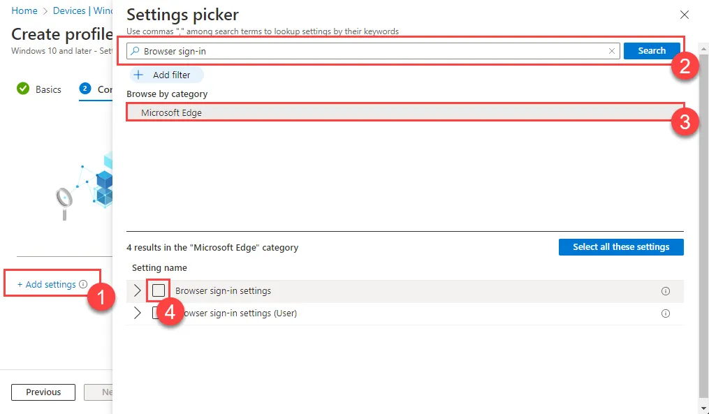 Settings catalog, Edge
