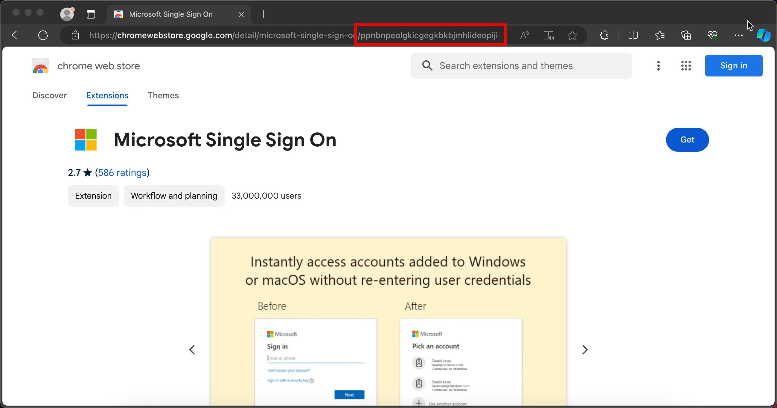 Microsoft Single Sign On Extension for Google Chrome