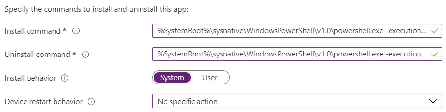 installation parameters in Intune