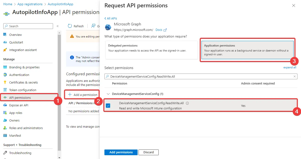 Add App registration permission for Autopilot