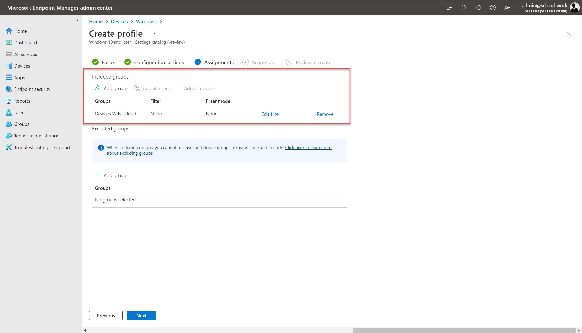 Intune policy, assignment