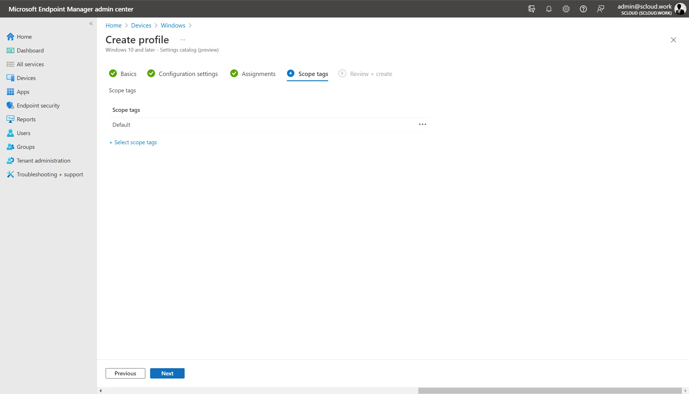Intune policy, scope tags