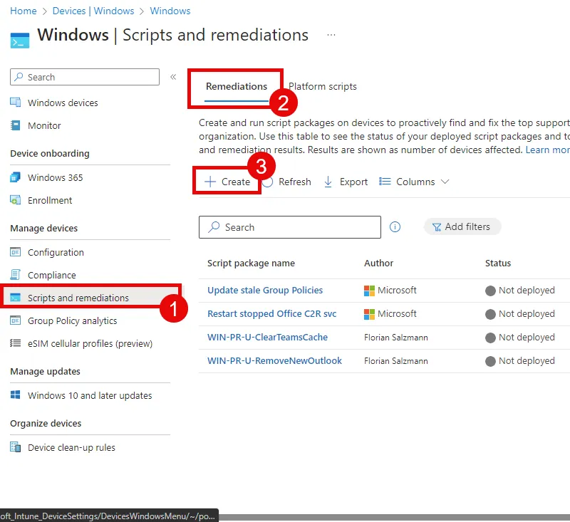 Intune, create new remediations package