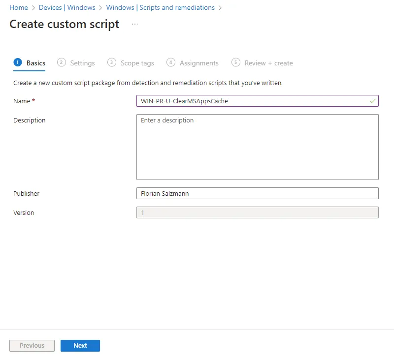 Intune, Remediations package Name