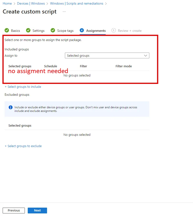 Intune, Remediations package without assignments for on-demand action