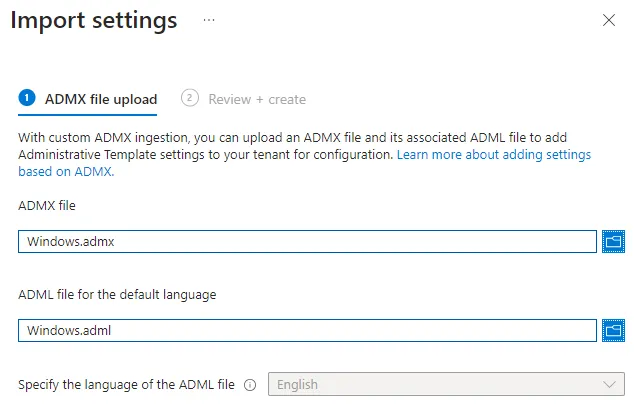 Intune Windows.admx and Windows.adml