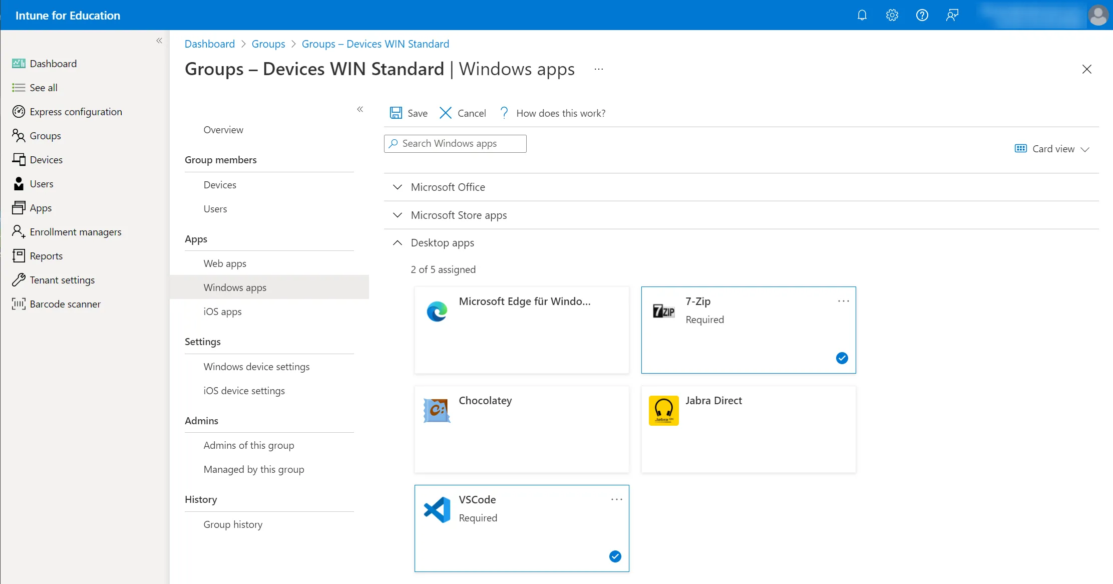 intune for education - app assigment