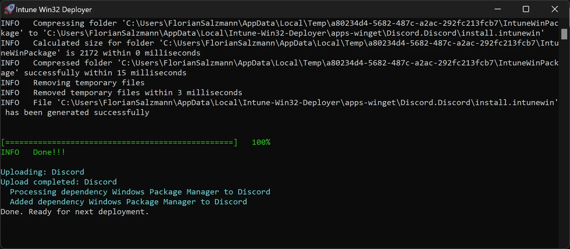 Intune Win32 Deployer, Terminal