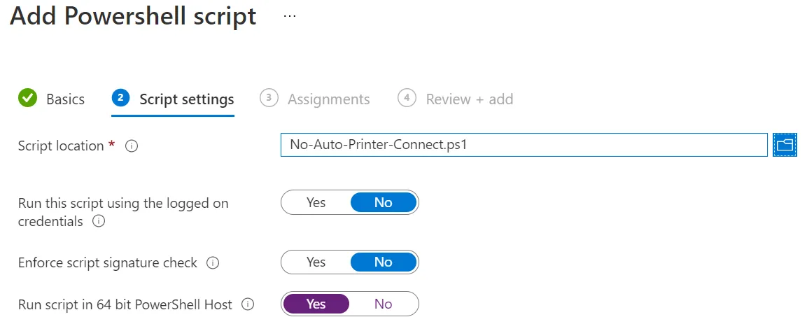 Intune "Drucker automatisch verbinden" deaktvieren