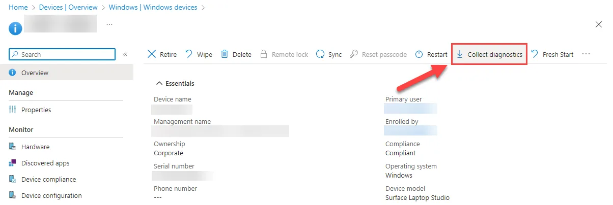 Intune, Collect diagnostics
