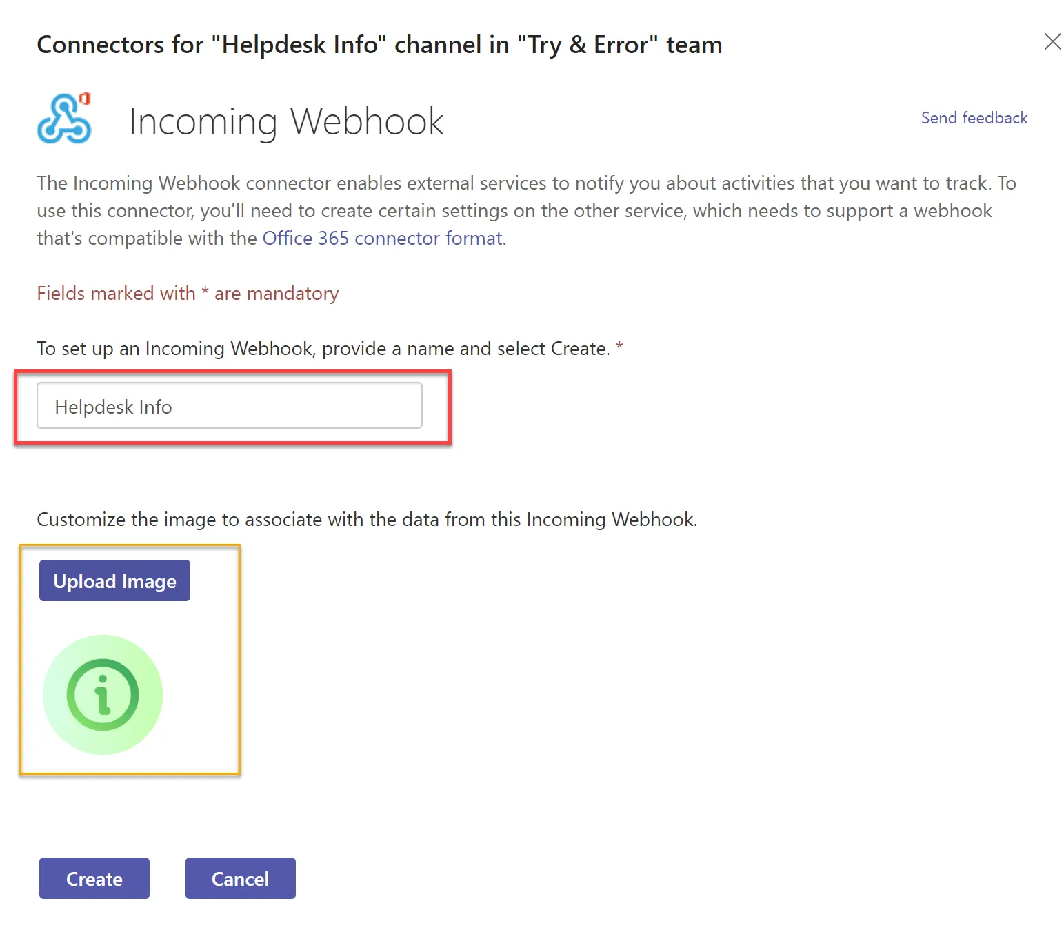 Configure Webhook, Name and Image