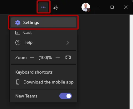 open Teams settings