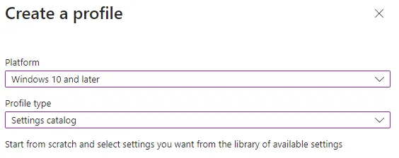 Intune, Settings Catalog Profil erstellen
