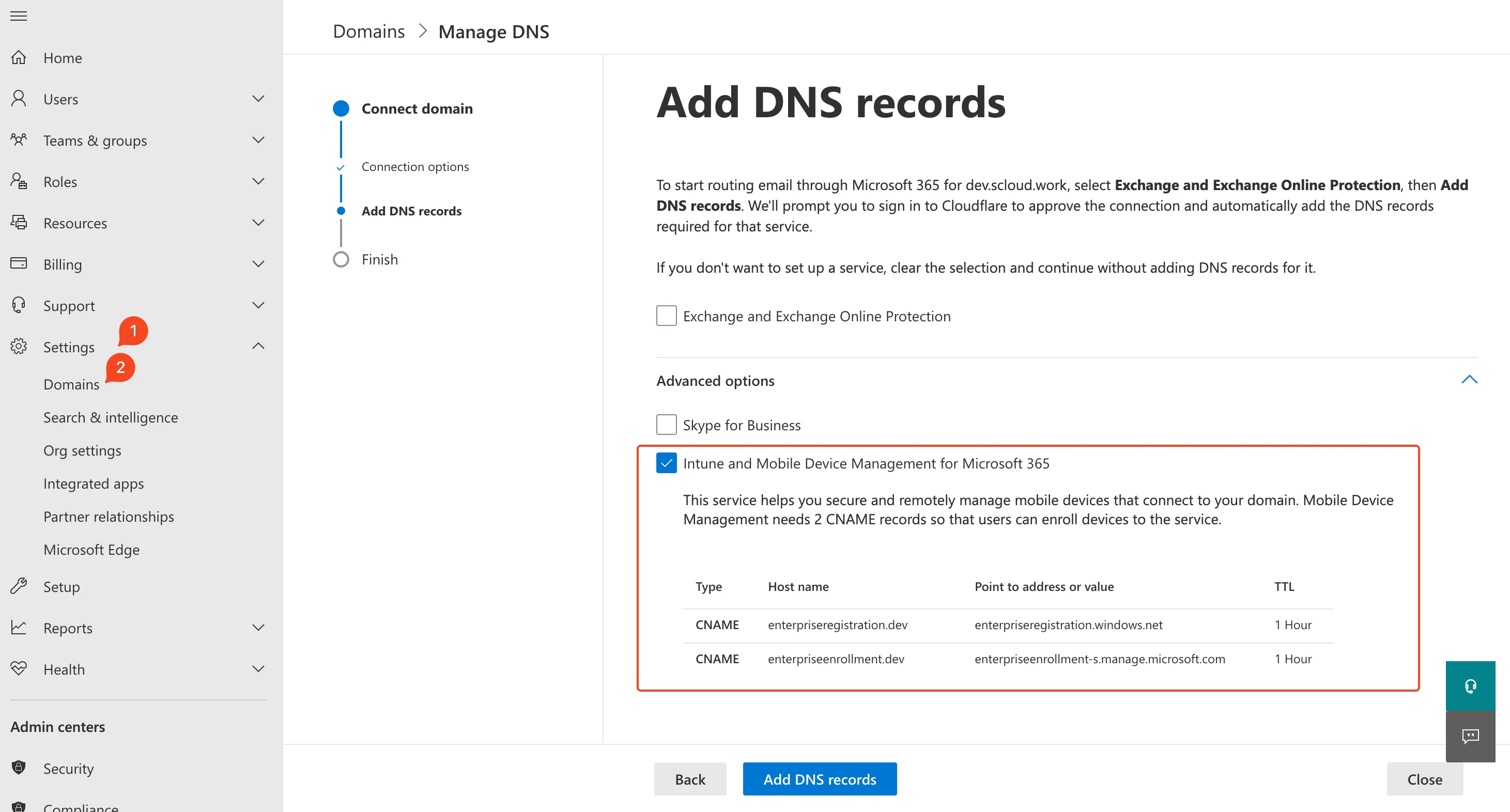 Microsoft 365, add DNS records for Intune