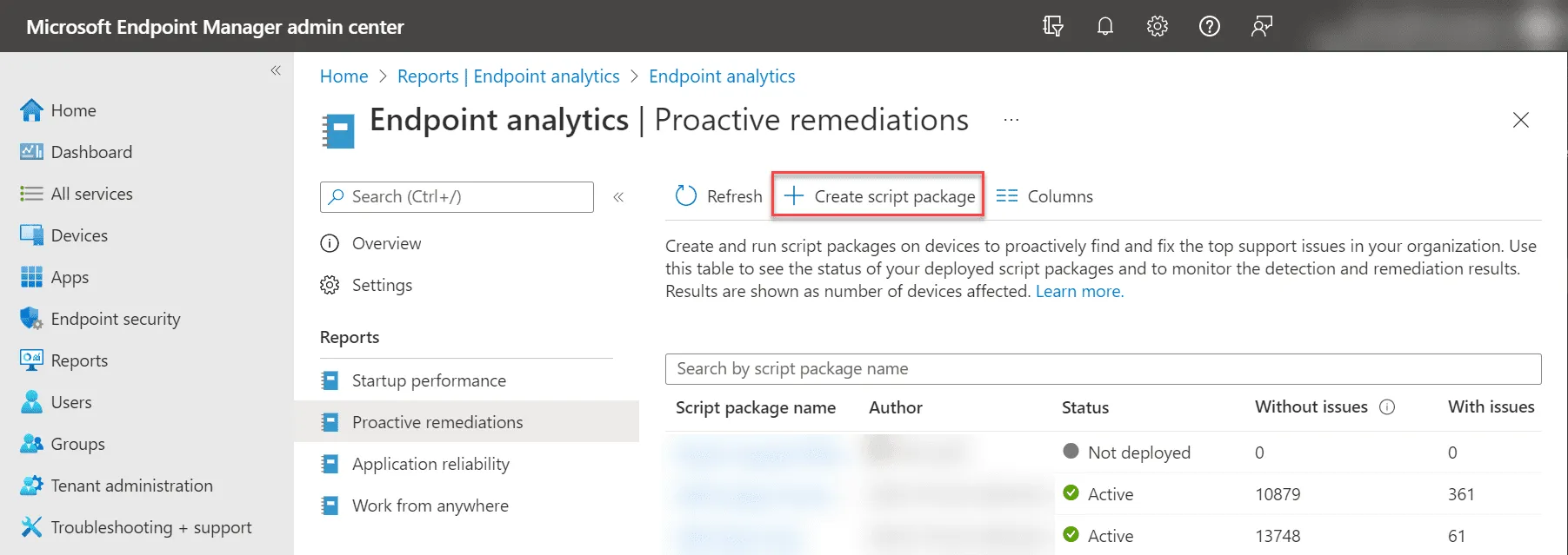 Microsoft Endpoint Manager, add Proactive remediations package