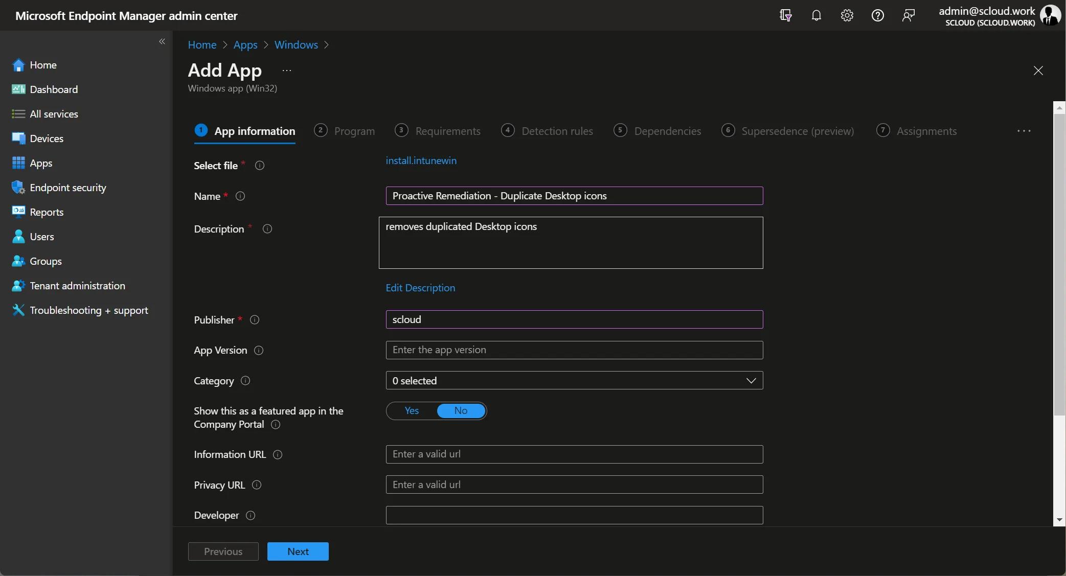 Create win32 app for Proactive Remediation 