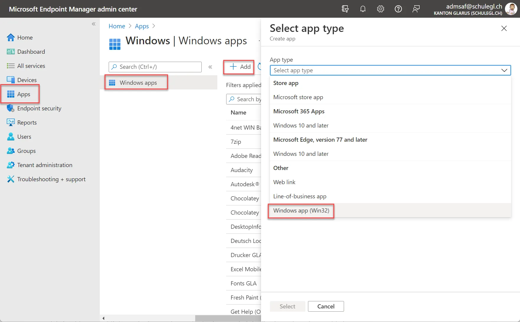 Intune add win32 app