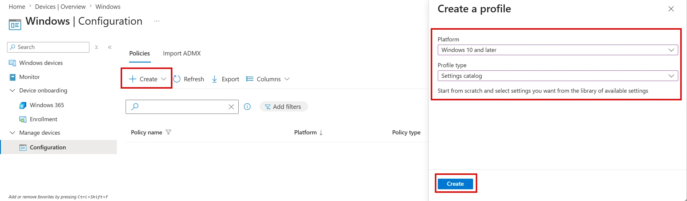 Create a Windows Settings Catalog profile in Microsoft Intune