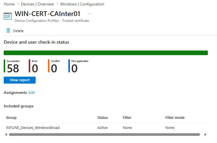 Intermediate CA certificate profile in Microsoft Intune