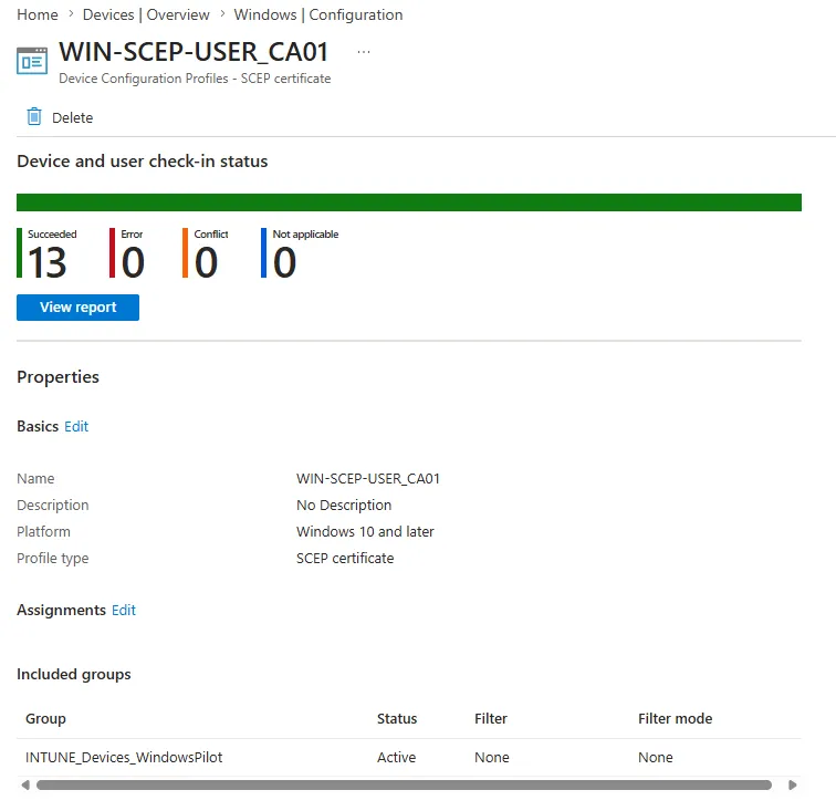SCEP certificate profile configuration in Microsoft Intune