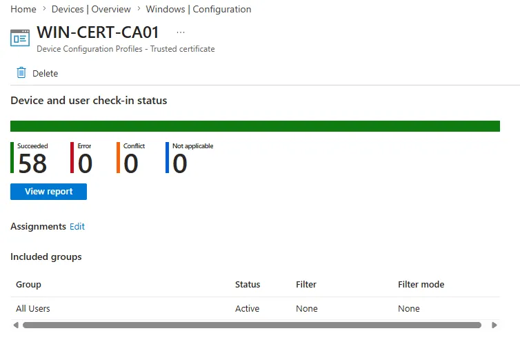 Trusted Root CA certificate profile in Microsoft Intune