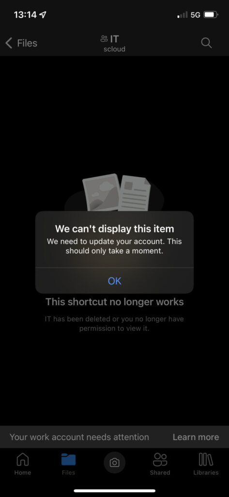 OneDrive iOS SharePoint Link Error