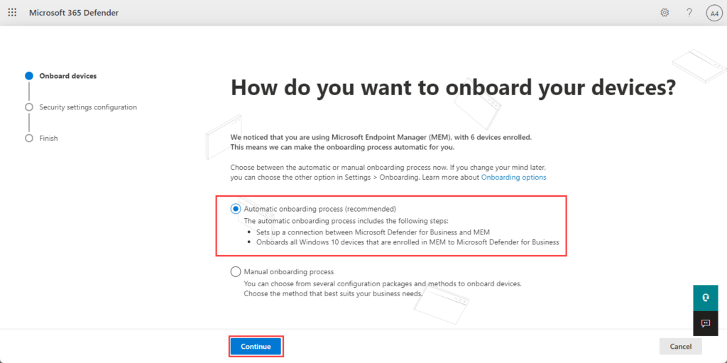 Defender for Business - Automatic onboarding process