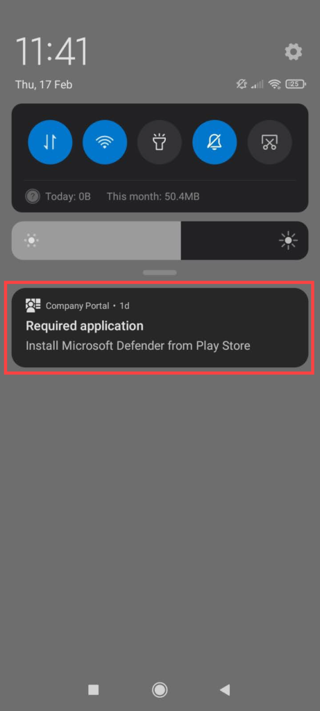 Microsoft Defender requires android