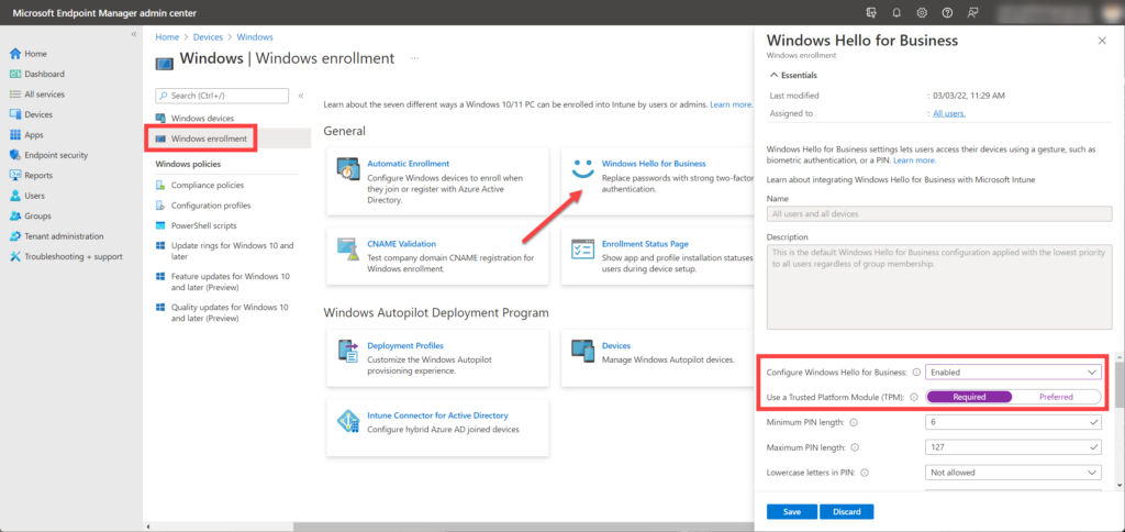 Enable Windows Hello for Business, Tenant-wide
