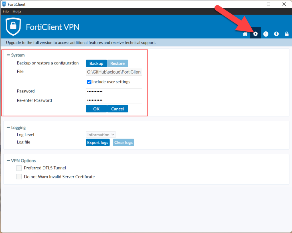 FortiClient VPN Backup