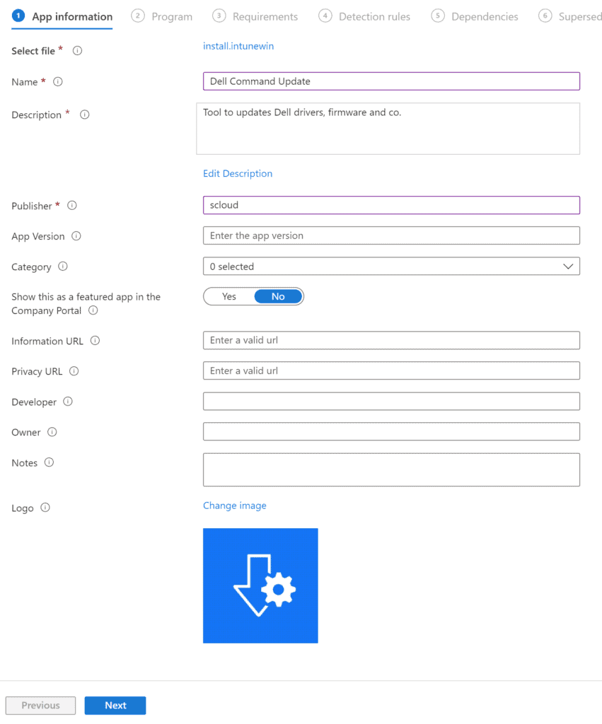 Intune App Information, Dell Command Update