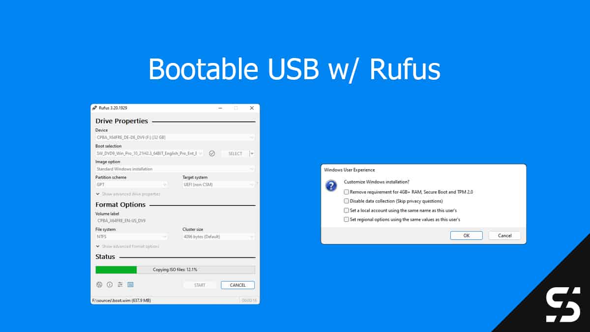 alias hovedvej energi Create USB stick for Windows installation with Rufus | scloud