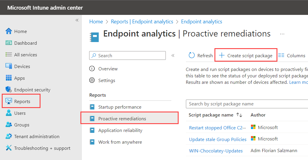 Intune, add Proactive Remediations
