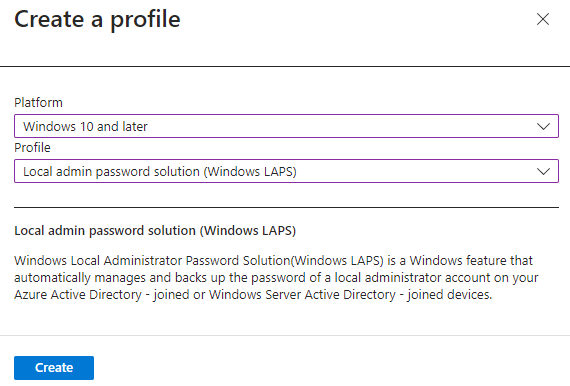 Intune, LAPS Policy